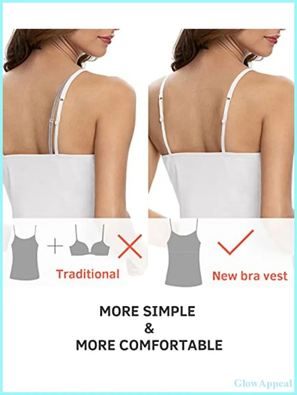3 Pack Camisole Tops with Built-in Bra Adjustable Spaghetti Strap Cotton